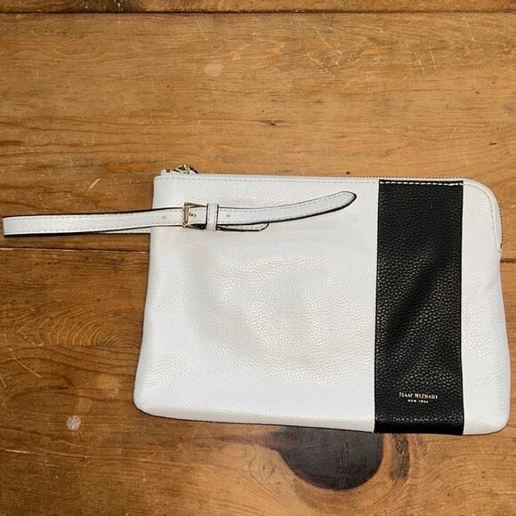 Isaac Mizrahi whit with black stripe clutch - Picture 1 of 13